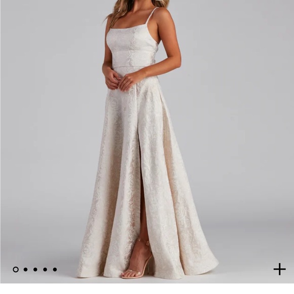 WINDSOR: Ivory, gold design sparkly long dress - Picture 1 of 10